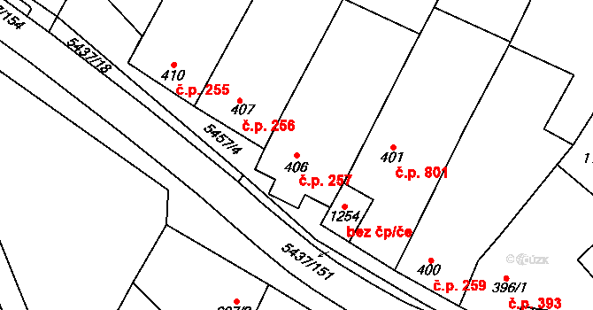 Polešovice 257 na parcele st. 406 v KÚ Polešovice, Katastrální mapa