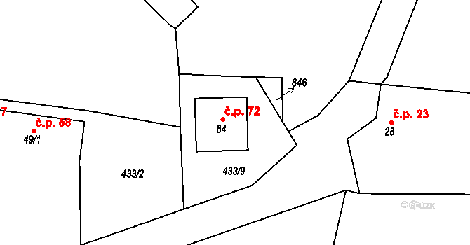 Milenovice 72, Protivín na parcele st. 84 v KÚ Milenovice, Katastrální mapa