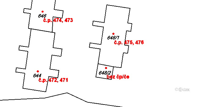 Hanušovice 475,476 na parcele st. 648/1 v KÚ Hanušovice, Katastrální mapa