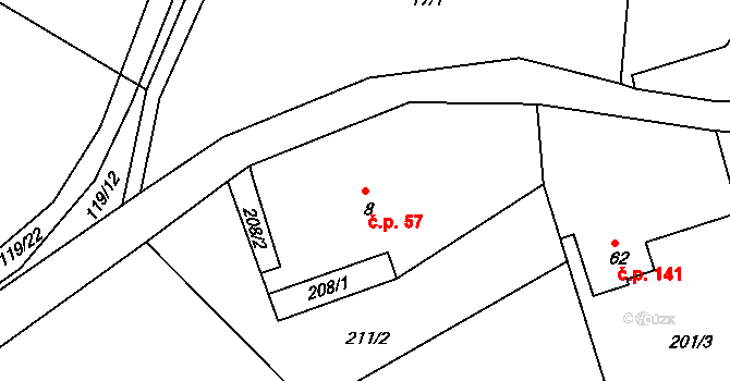 Raškov 57, Bohdíkov na parcele st. 8 v KÚ Raškov Dvůr, Katastrální mapa
