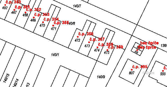 Hýskov 357 na parcele st. 473 v KÚ Hýskov, Katastrální mapa