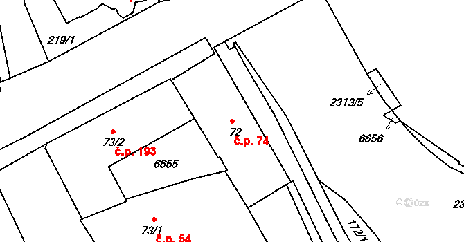Beroun-Závodí 74, Beroun na parcele st. 72 v KÚ Beroun, Katastrální mapa