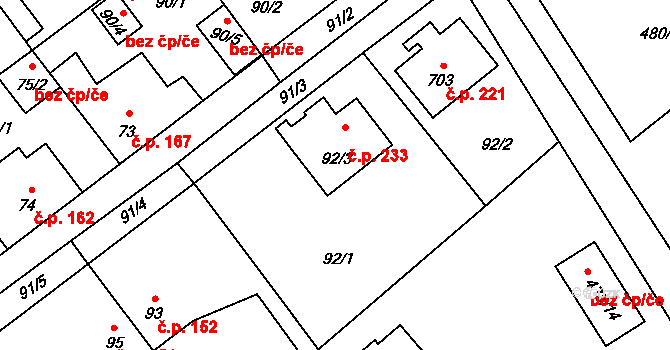 Svinařov 233 na parcele st. 92/3 v KÚ Svinařov u Kladna, Katastrální mapa