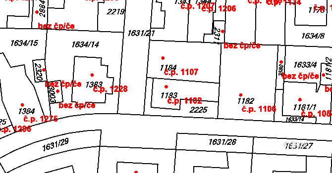 Slaný 1102 na parcele st. 1183 v KÚ Slaný, Katastrální mapa