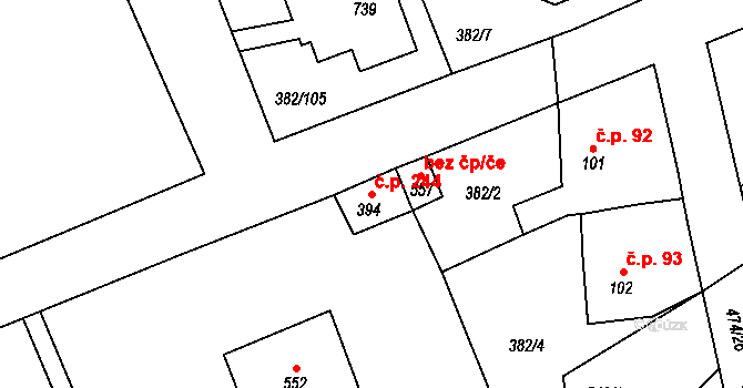 Rudná 244 na parcele st. 394 v KÚ Dušníky u Rudné, Katastrální mapa