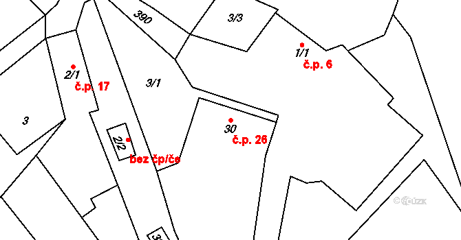 Těšetiny 26, Mochtín na parcele st. 30 v KÚ Těšetiny, Katastrální mapa