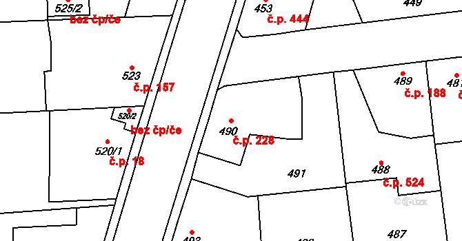 Tlučná 228 na parcele st. 490 v KÚ Tlučná, Katastrální mapa