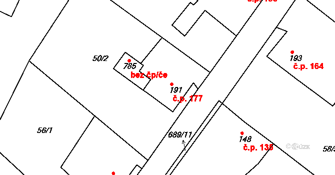 Trnová 177 na parcele st. 191 v KÚ Trnová u Plzně, Katastrální mapa