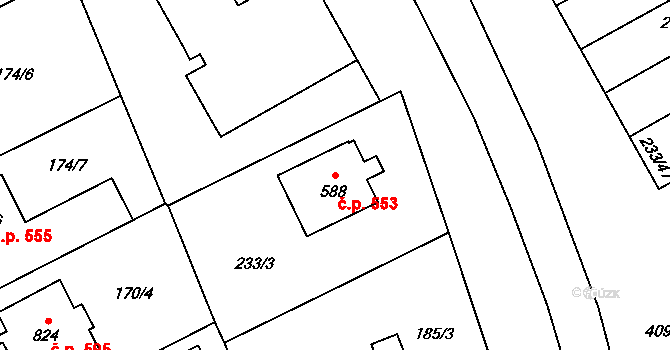 Studánka 553, Pardubice na parcele st. 588 v KÚ Studánka, Katastrální mapa