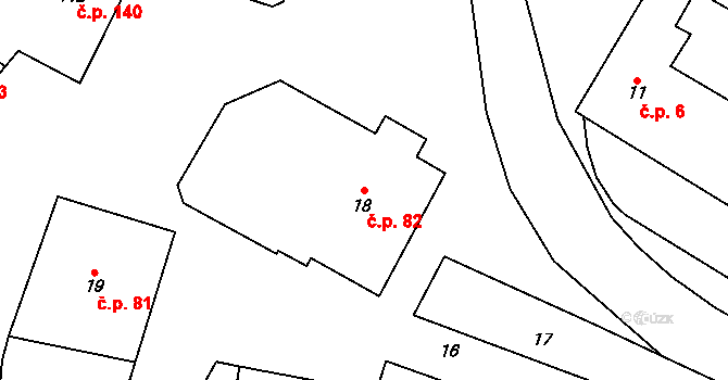 Rájec 82, Rájec-Jestřebí na parcele st. 18 v KÚ Rájec nad Svitavou, Katastrální mapa