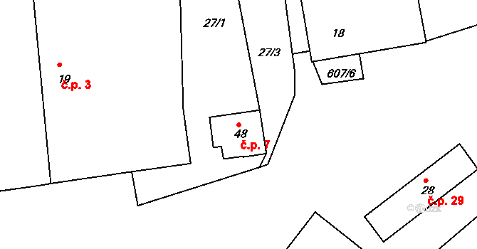 Žitná 7, Hracholusky na parcele st. 48 v KÚ Žitná u Netolic, Katastrální mapa