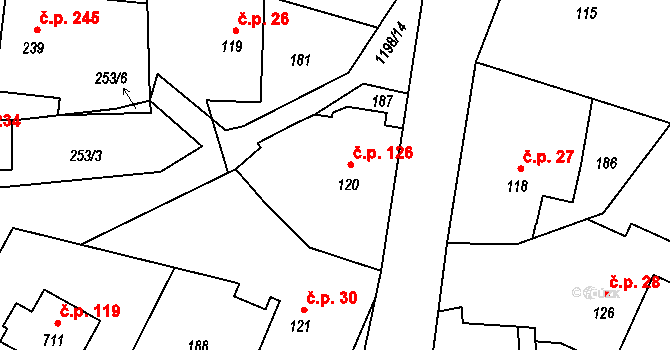 Mořkov 126 na parcele st. 120 v KÚ Mořkov, Katastrální mapa