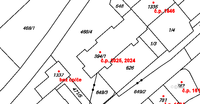 Nový Jičín 2024,2025 na parcele st. 394/1 v KÚ Nový Jičín-Dolní Předměstí, Katastrální mapa