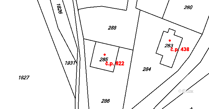 Fulnek 622 na parcele st. 285 v KÚ Fulnek, Katastrální mapa