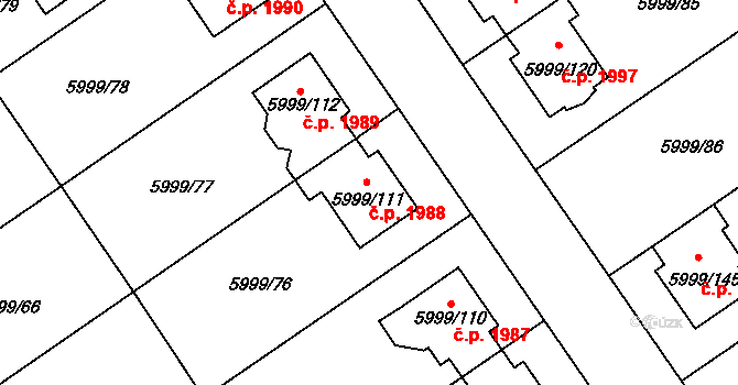 Velké Meziříčí 1988 na parcele st. 5999/111 v KÚ Velké Meziříčí, Katastrální mapa