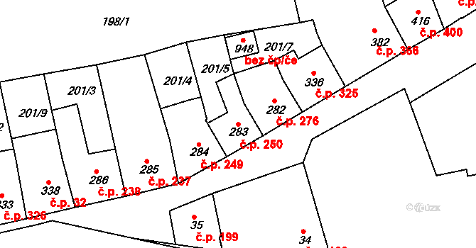 Žirovnice 250 na parcele st. 283 v KÚ Žirovnice, Katastrální mapa