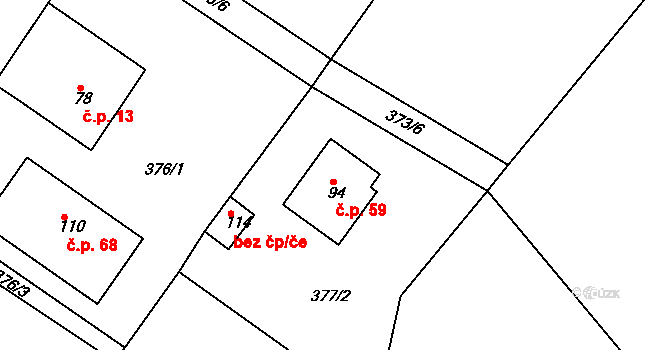 Bohumilice 59, Kožlí na parcele st. 94 v KÚ Bohumilice u Kožlí, Katastrální mapa