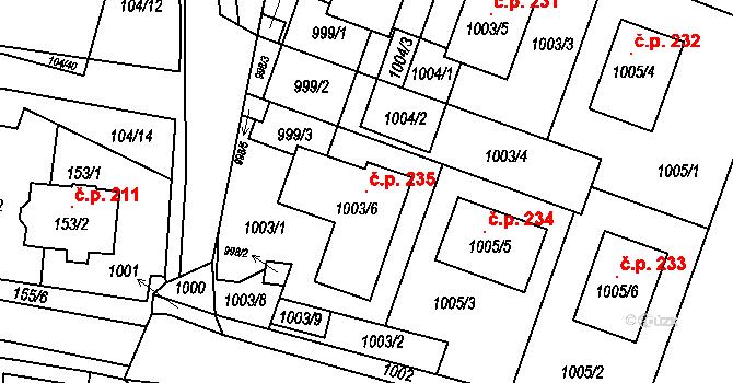 Dyjákovičky 235 na parcele st. 1003/6 v KÚ Dyjákovičky, Katastrální mapa