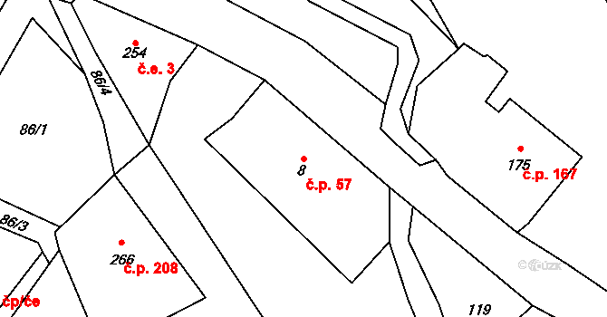Lampertice 57 na parcele st. 8 v KÚ Lampertice, Katastrální mapa