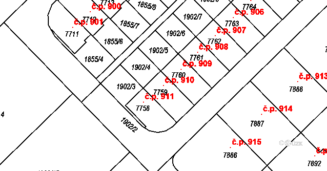 Chrudim III 910, Chrudim na parcele st. 7759 v KÚ Chrudim, Katastrální mapa