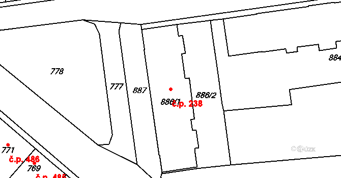 Pohořelice 238 na parcele st. 886/1 v KÚ Pohořelice nad Jihlavou, Katastrální mapa