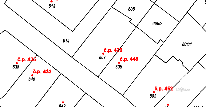 Šitbořice 430 na parcele st. 807 v KÚ Šitbořice, Katastrální mapa