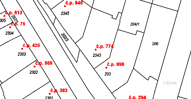 Velké Pavlovice 774 na parcele st. 2343 v KÚ Velké Pavlovice, Katastrální mapa