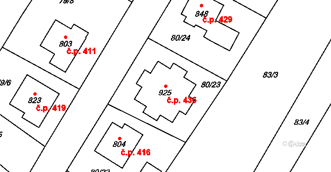 Chlumčany 436 na parcele st. 925 v KÚ Chlumčany u Přeštic, Katastrální mapa