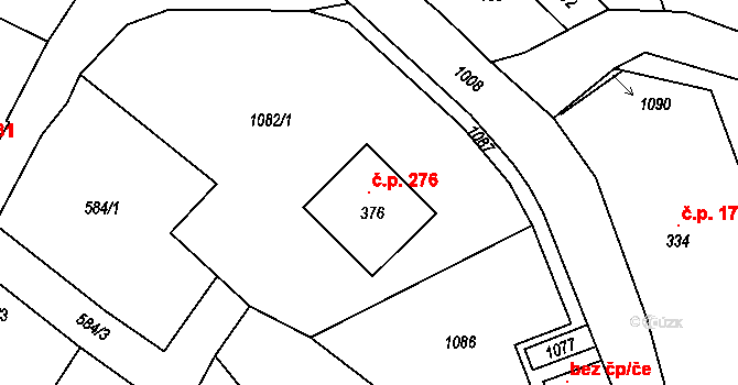 Tisová 276, Kraslice na parcele st. 376 v KÚ Tisová u Kraslic, Katastrální mapa