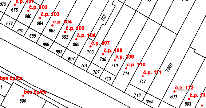 Rychlov 108, Bystřice pod Hostýnem na parcele st. 706 v KÚ Rychlov u Bystřice pod Hostýnem, Katastrální mapa