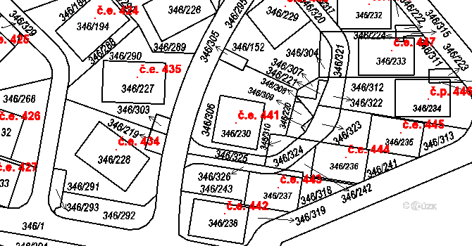 Milná 441, Frymburk na parcele st. 346/230 v KÚ Frymburk, Katastrální mapa