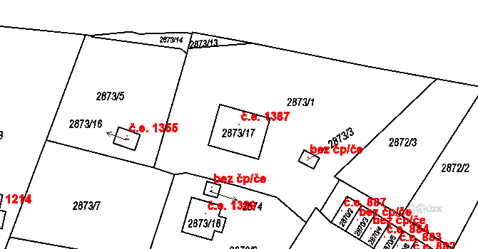 Velké Meziříčí 1387 na parcele st. 2873/17 v KÚ Velké Meziříčí, Katastrální mapa