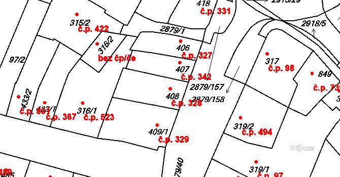 Bystřice pod Hostýnem 328 na parcele st. 408 v KÚ Bystřice pod Hostýnem, Katastrální mapa