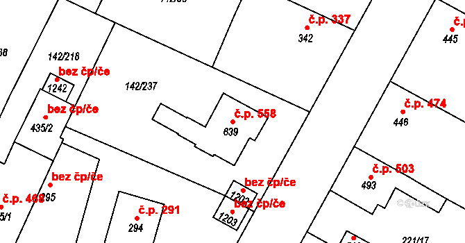 Chotěšov 558 na parcele st. 639 v KÚ Chotěšov, Katastrální mapa