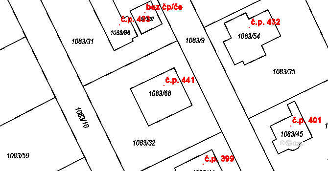 Samotišky 441 na parcele st. 1083/68 v KÚ Samotíšky, Katastrální mapa