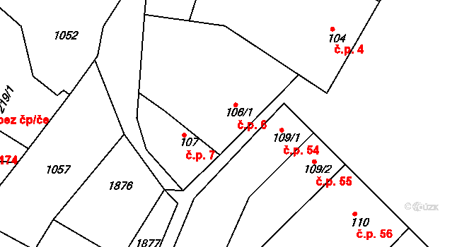 Jevišovice 6 na parcele st. 106/1 v KÚ Jevišovice, Katastrální mapa