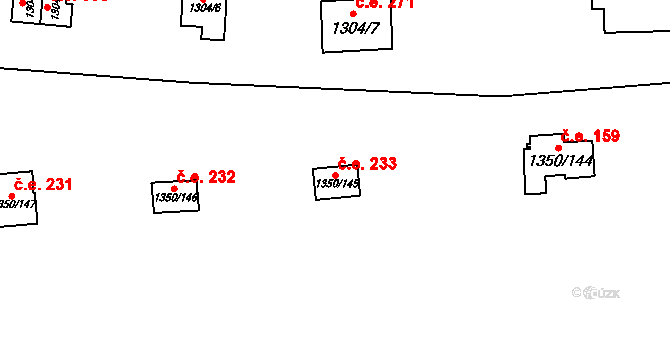 Oslnovice 233 na parcele st. 1350/145 v KÚ Oslnovice, Katastrální mapa