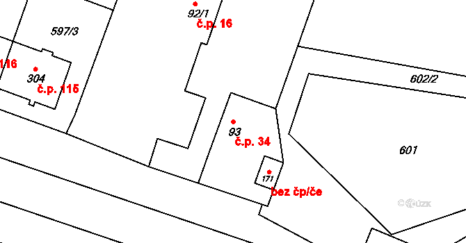 Kovansko 34, Bobnice na parcele st. 93 v KÚ Kovansko, Katastrální mapa