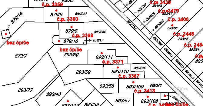 Znojmo 3371 na parcele st. 893/111 v KÚ Znojmo-město, Katastrální mapa