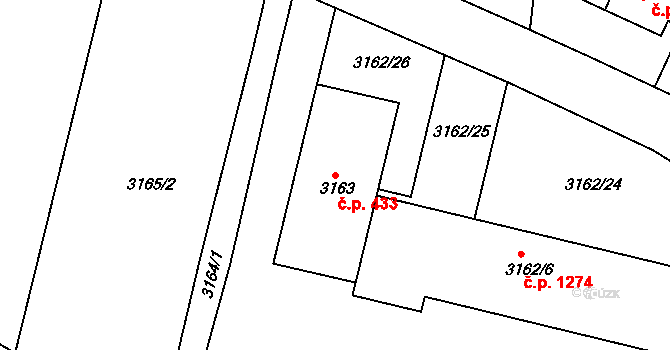 Moravský Krumlov 433 na parcele st. 3163 v KÚ Moravský Krumlov, Katastrální mapa