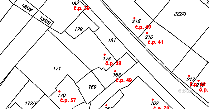 Lipová 38 na parcele st. 178 v KÚ Lipová u Přerova, Katastrální mapa