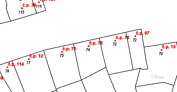Přerov VI-Újezdec 78, Přerov na parcele st. 74 v KÚ Újezdec u Přerova, Katastrální mapa