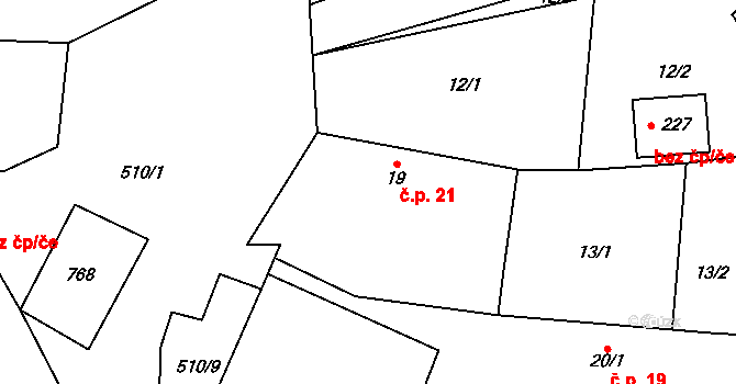 Jizbice 21 na parcele st. 19 v KÚ Jizbice u Nymburka, Katastrální mapa