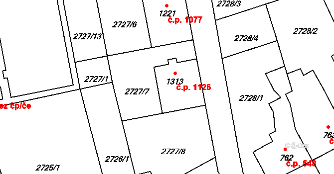 Lipník nad Bečvou I-Město 1126, Lipník nad Bečvou na parcele st. 1313 v KÚ Lipník nad Bečvou, Katastrální mapa