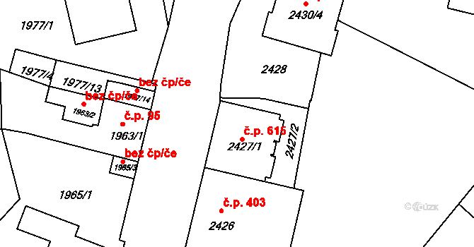 Hlouška 615, Kutná Hora na parcele st. 2427/1 v KÚ Kutná Hora, Katastrální mapa