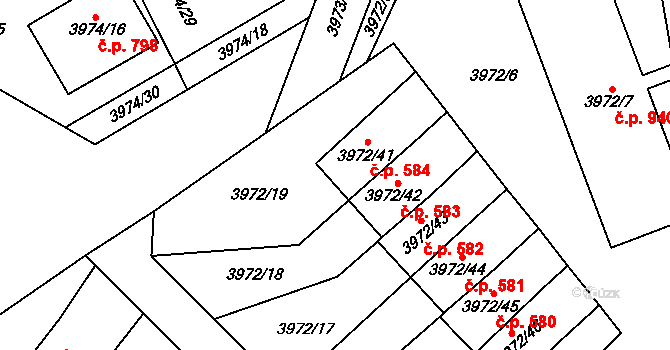 Žižkov 584, Kutná Hora na parcele st. 3972/41 v KÚ Kutná Hora, Katastrální mapa