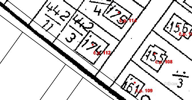 Vlkaneč 112 na parcele st. 174 v KÚ Vlkaneč, Katastrální mapa