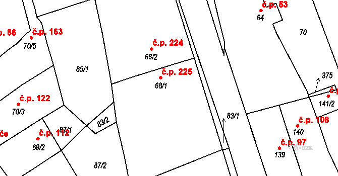 Olešnice 225 na parcele st. 68/1 v KÚ Olešnice u Trhových Svinů, Katastrální mapa