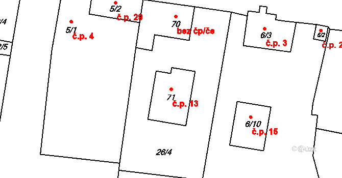 Lipanovice 13, Záboří na parcele st. 71 v KÚ Lipanovice, Katastrální mapa