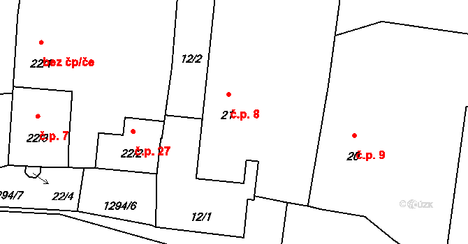 Mokrá 8, Čichalov na parcele st. 21 v KÚ Mokrá u Chyší, Katastrální mapa